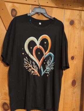 Black Tee with Colorful Heart Graphic